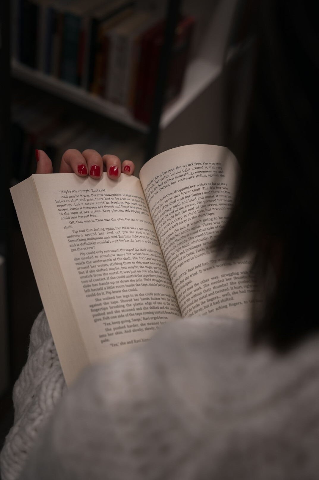 person reading at night