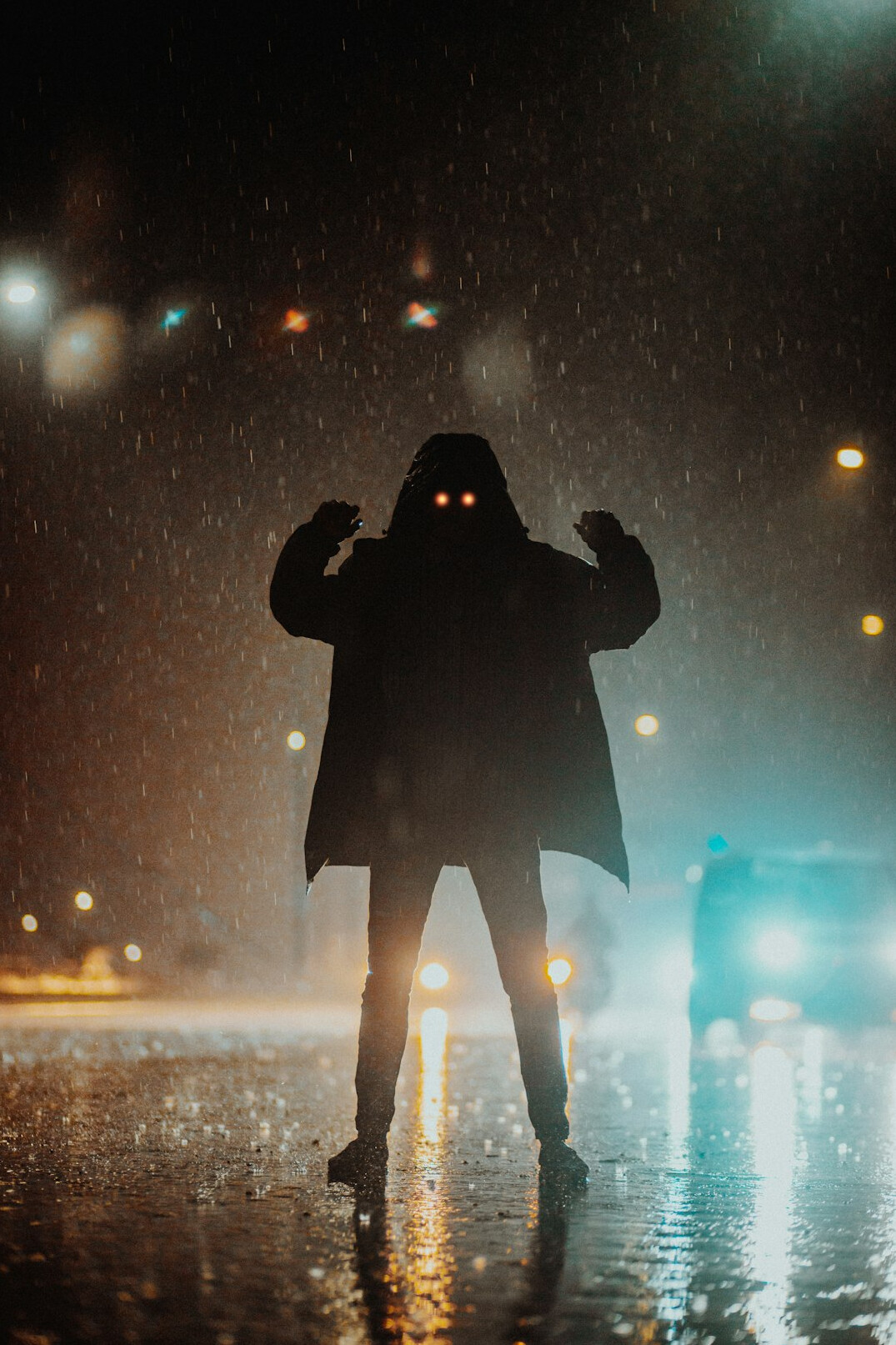 shadowy figure in rain