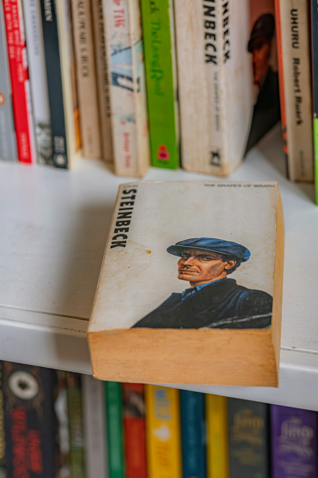 old mystery novel on shelf
