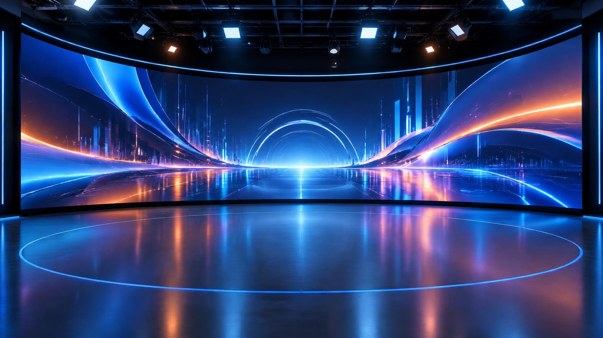 Curved LED video wall in a virtual production studio