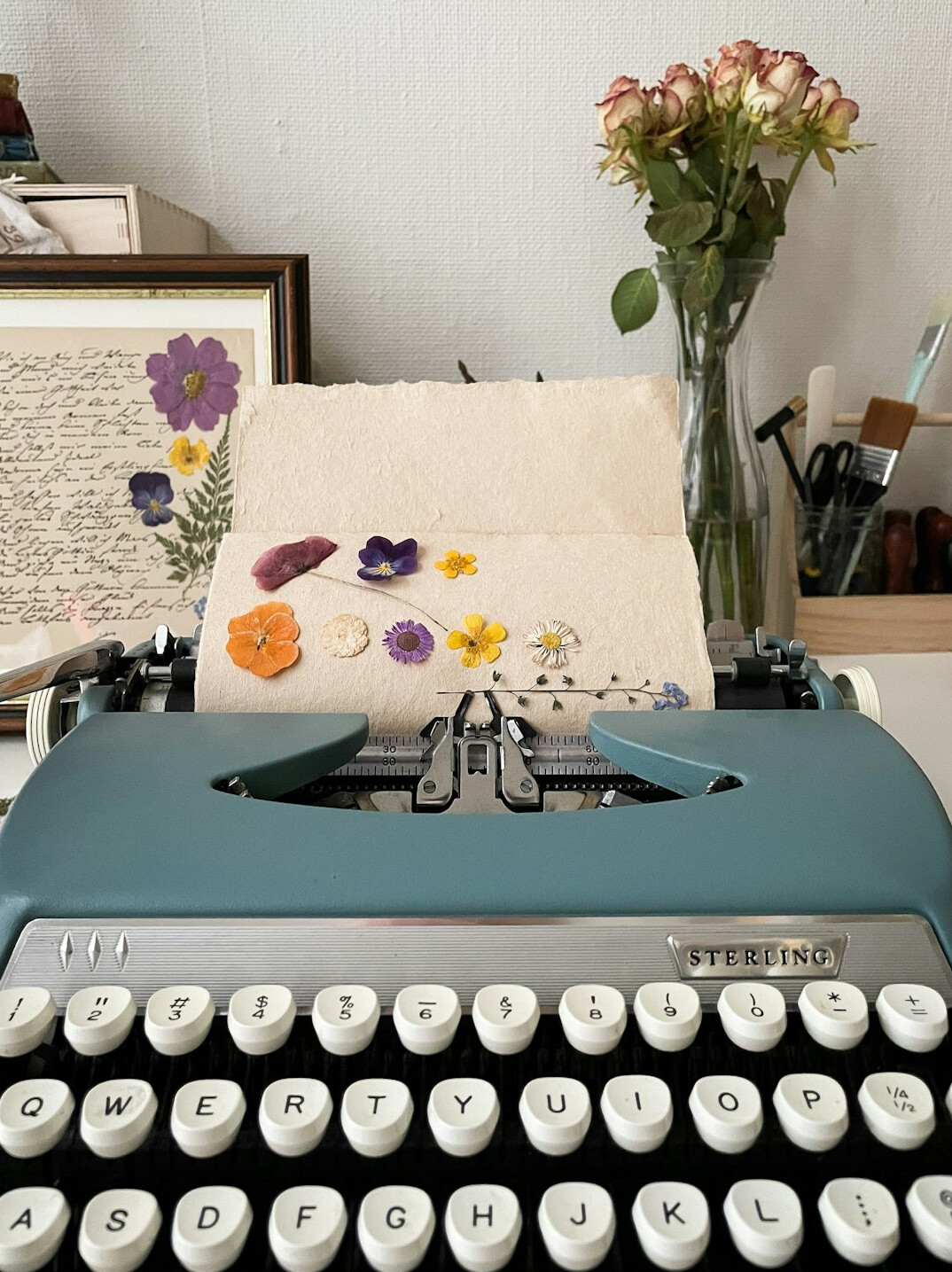 Vintage typewriter with paper and notes